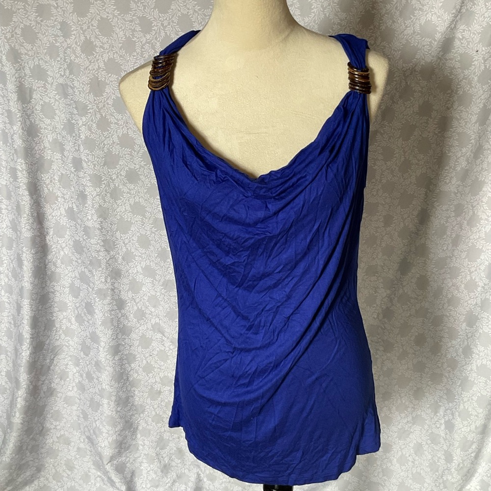 Haani Royal Blue Tank Top with Wooden Strap Details